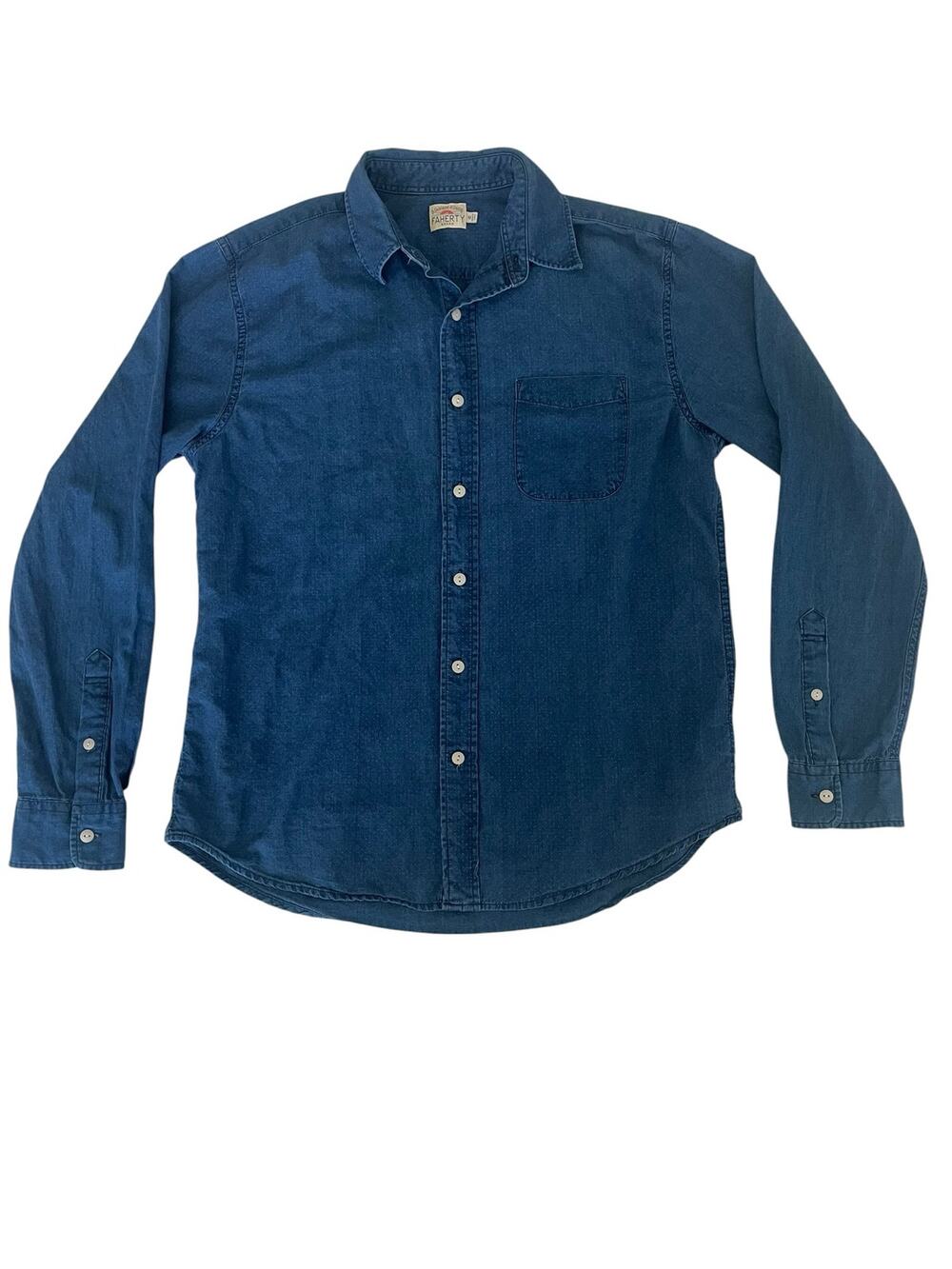 Faherty Brand Men's Indigo Polka Dot Knit Seasons Shirt - Size Medium - Picture 2 of 8